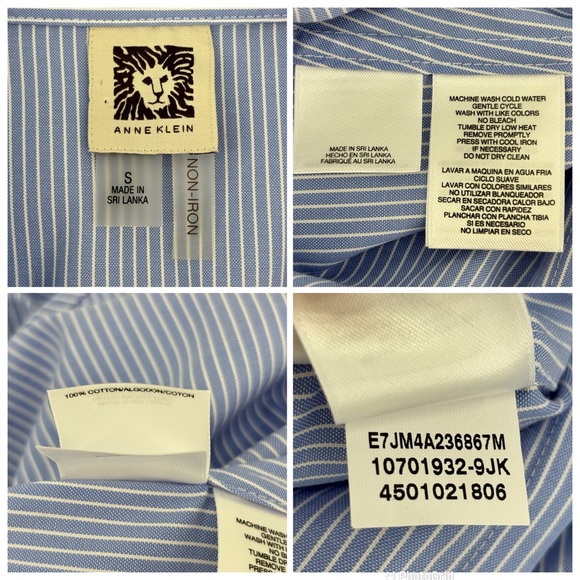 Anne Klein Blue and White Pinstriped Non-Iron Long Sleeve Button Down Top, Small - Picture 16 of 16